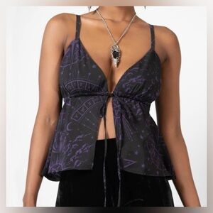 KILLSTAR Pendant Astrological Print Chiffon Tank Top Cami Blouse Black Purple